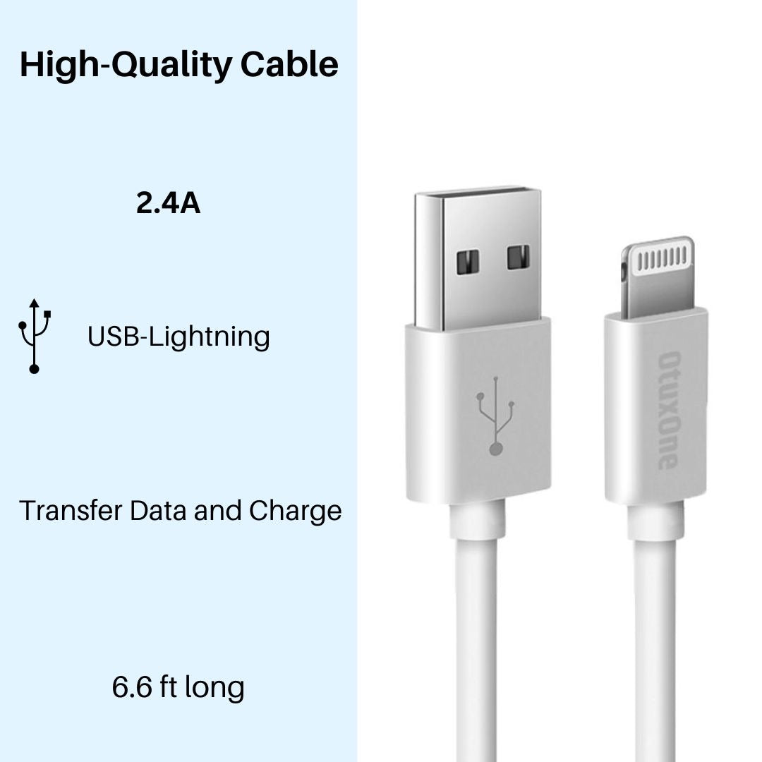 USB to Lightning Cable for iPhone, High Quality, 2.4A Fast Charger, 6.6ft Length.