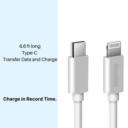 Type C to Lightning High Quality Cable for iPhone, 2.4A Fast Charger, 6.6ft Length.